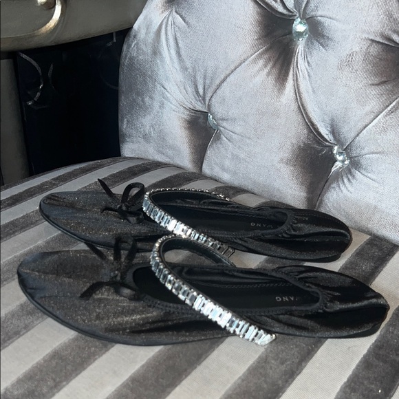 Azalea Wang Shoes - AZALEA WANG Midnight Glow Satin Crystal Ballet Flats 🩰
